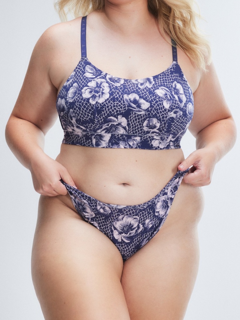Savage X Fenty Dark and stormy blue supa bloom print underwear set